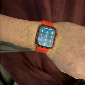 Apple Watch Series 6 w screen protector and charger. Comes w red band